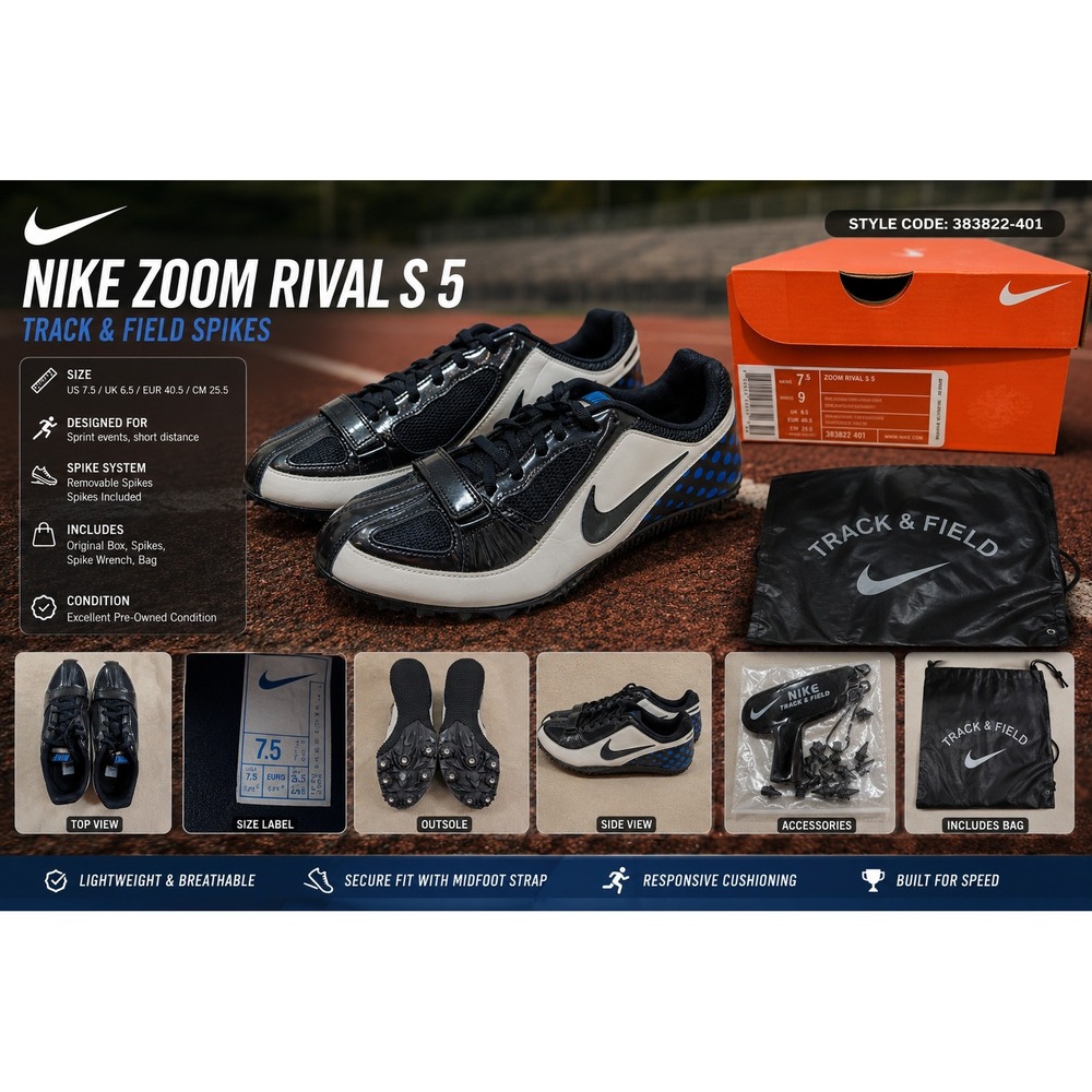 Nike Zoom Rival S Track Field Spikes Blk White Blue 316536-001 Mens 7.5 Womens 9